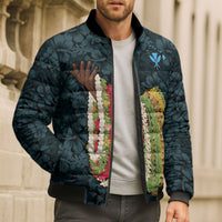 Hawaii Lei Kamehameha Bomber Puffer Jacket Uliuli Seamless Pattern Hibiscus Flower