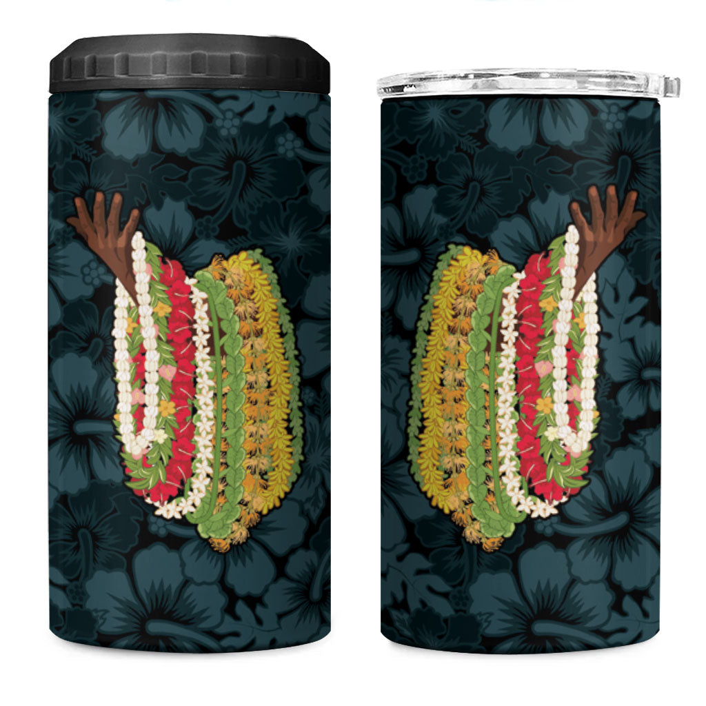 Hawaii Lei Kamehameha 4 in 1 Can Cooler Tumbler Uliuli Seamless Pattern Hibiscus Flower