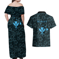 Hawaii Lei Kamehameha Couples Matching Off Shoulder Maxi Dress and Hawaiian Shirt Uliuli Seamless Pattern Hibiscus Flower