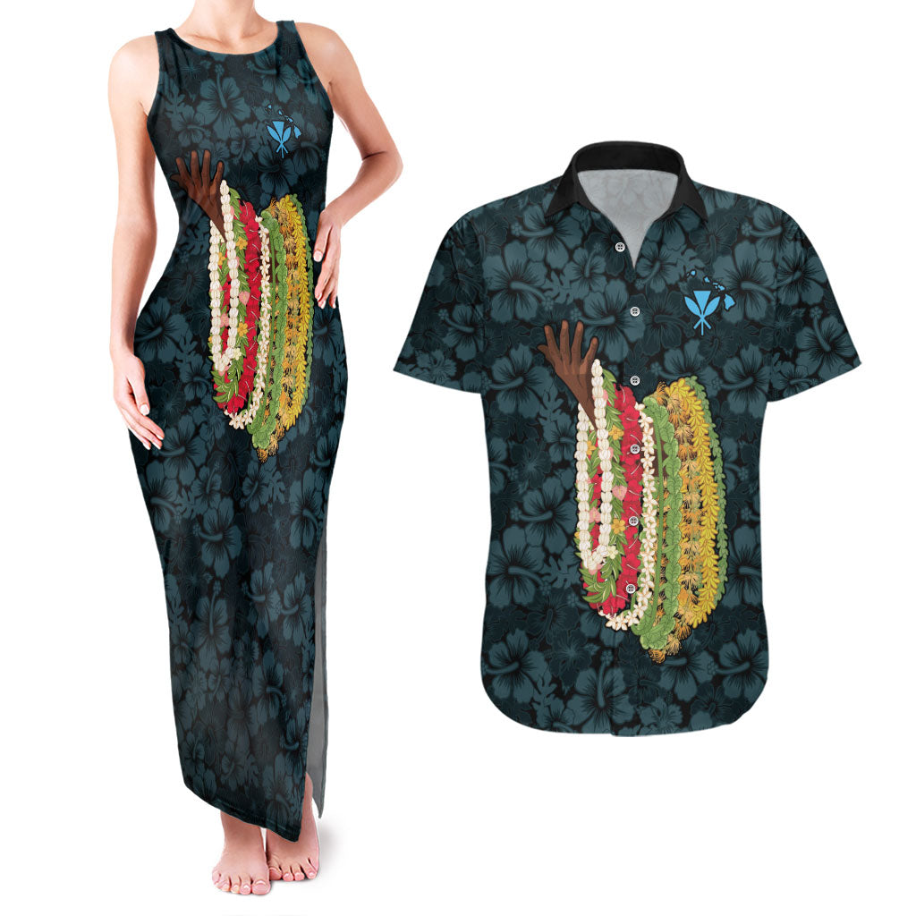 Hawaii Lei Kamehameha Couples Matching Tank Maxi Dress and Hawaiian Shirt Uliuli Seamless Pattern Hibiscus Flower