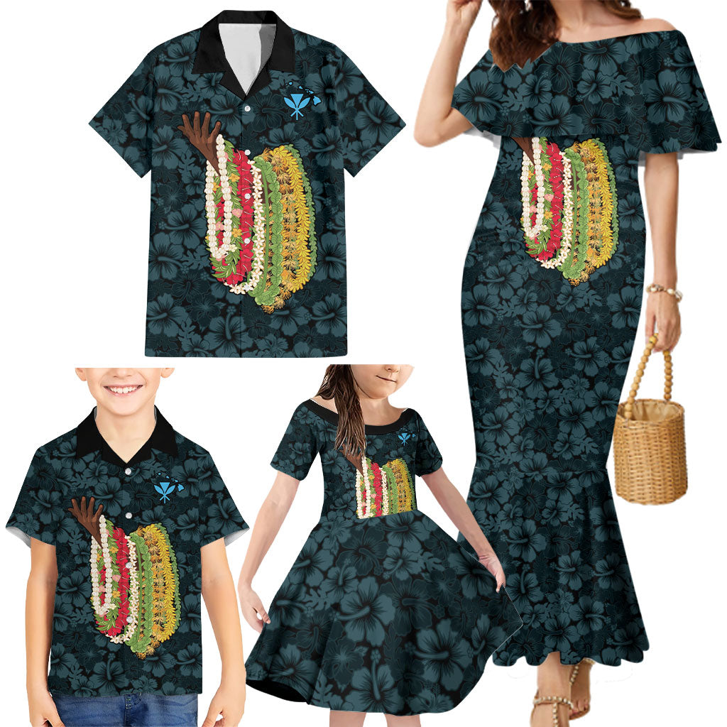 Hawaii Lei Kamehameha Family Matching Mermaid Dress and Hawaiian Shirt Uliuli Seamless Pattern Hibiscus Flower