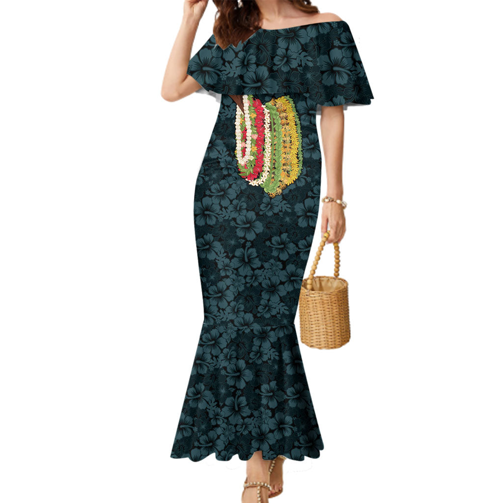 Hawaii Lei Kamehameha Family Matching Mermaid Dress and Hawaiian Shirt Uliuli Seamless Pattern Hibiscus Flower