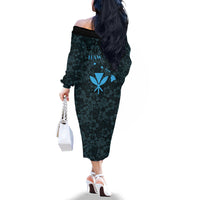 Hawaii Lei Kamehameha Family Matching Off The Shoulder Long Sleeve Dress and Hawaiian Shirt Uliuli Seamless Pattern Hibiscus Flower