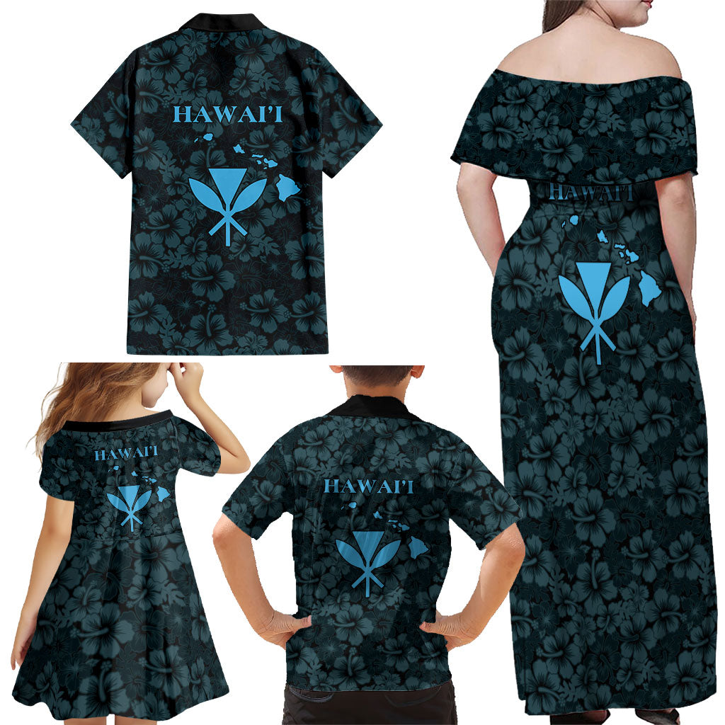 Hawaii Lei Kamehameha Family Matching Off Shoulder Maxi Dress and Hawaiian Shirt Uliuli Seamless Pattern Hibiscus Flower
