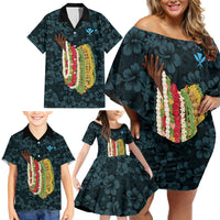 Hawaii Lei Kamehameha Family Matching Off Shoulder Short Dress and Hawaiian Shirt Uliuli Seamless Pattern Hibiscus Flower