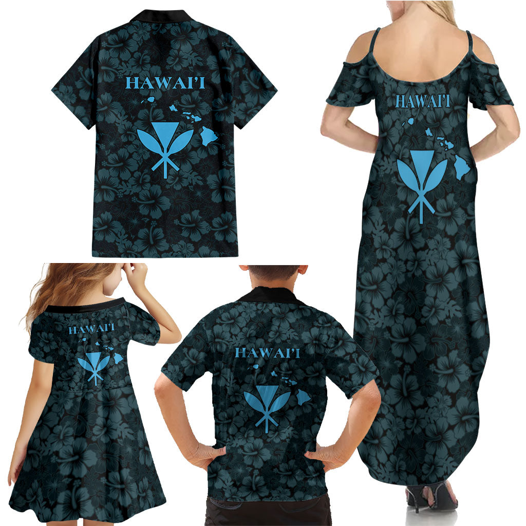 Hawaii Lei Kamehameha Family Matching Summer Maxi Dress and Hawaiian Shirt Uliuli Seamless Pattern Hibiscus Flower
