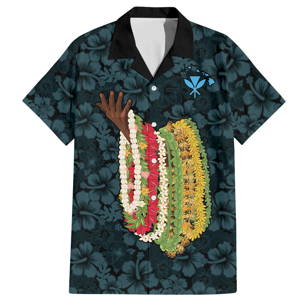Hawaii Lei Kamehameha Hawaiian Shirt Uliuli Seamless Pattern Hibiscus Flower LT9 Blue - Polynesian Pride