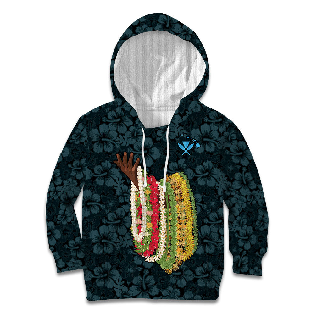 Hawaii Lei Kamehameha Kid Hoodie Uliuli Seamless Pattern Hibiscus Flower LT9 Hoodie Blue - Polynesian Pride