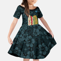 Hawaii Lei Kamehameha Kid Short Sleeve Dress Uliuli Seamless Pattern Hibiscus Flower