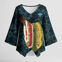 Hawaii Lei Kamehameha Kimono Sleeve Blouse Uliuli Seamless Pattern Hibiscus Flower