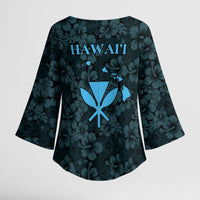 Hawaii Lei Kamehameha Kimono Sleeve Blouse Uliuli Seamless Pattern Hibiscus Flower