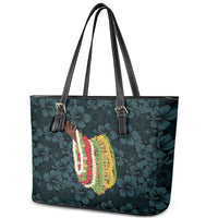 Hawaii Lei Kamehameha Leather Tote Bag Uliuli Seamless Pattern Hibiscus Flower