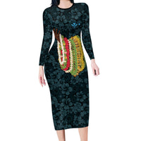 Hawaii Lei Kamehameha Long Sleeve Bodycon Dress Uliuli Seamless Pattern Hibiscus Flower