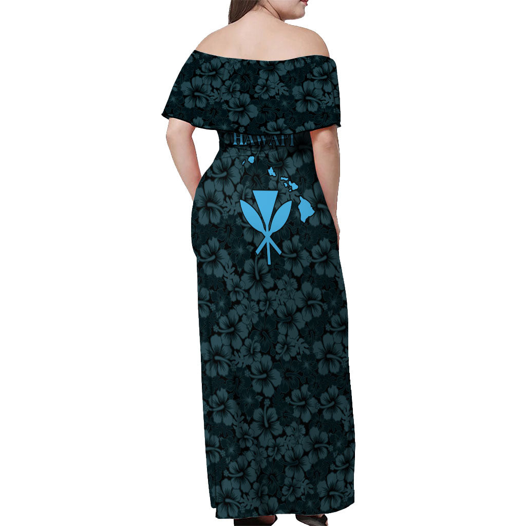 Hawaii Lei Kamehameha Off Shoulder Maxi Dress Uliuli Seamless Pattern Hibiscus Flower