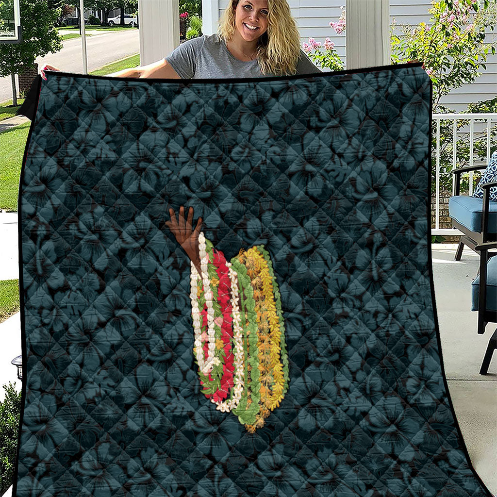 Hawaii Lei Kamehameha Quilt Uliuli Seamless Pattern Hibiscus Flower LT9 Blue - Polynesian Pride