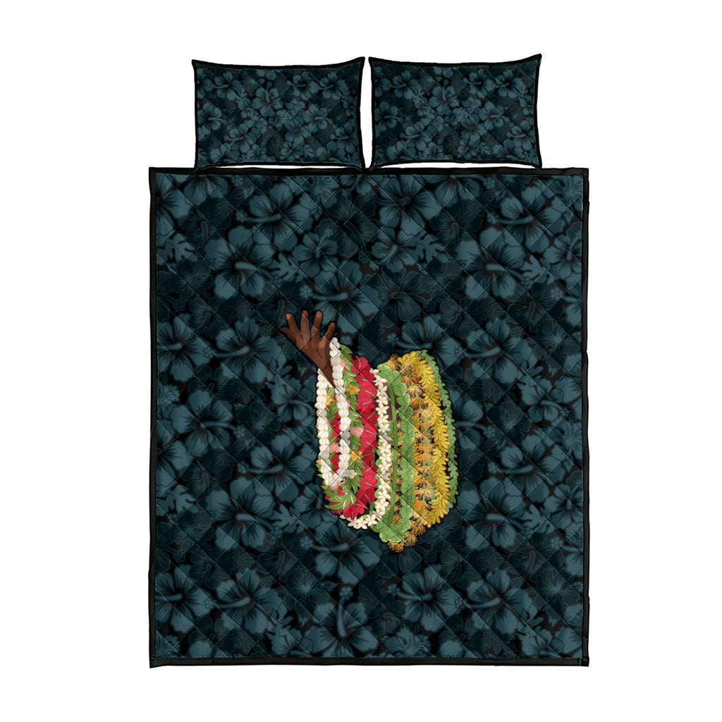 Hawaii Lei Kamehameha Quilt Bed Set Uliuli Seamless Pattern Hibiscus Flower