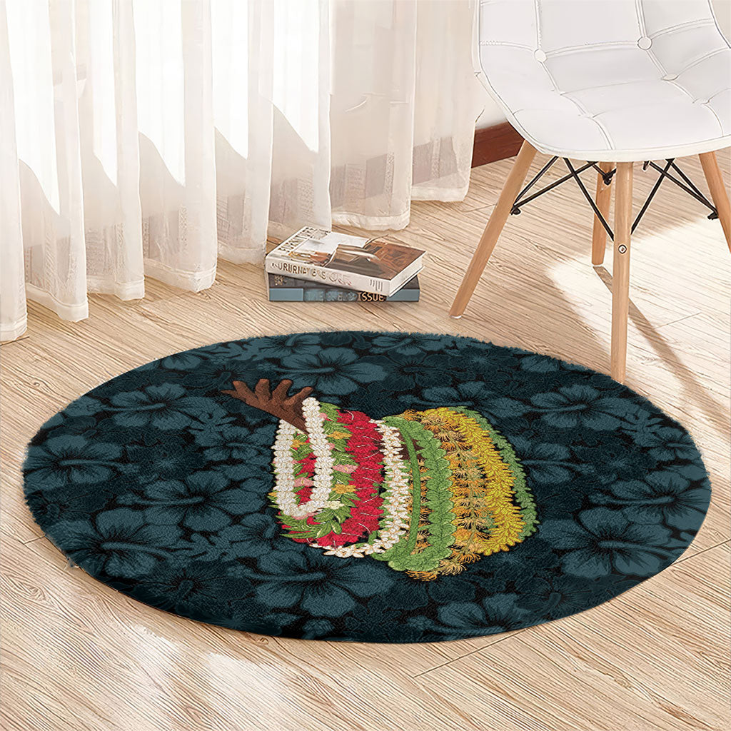 Hawaii Lei Kamehameha Round Carpet Uliuli Seamless Pattern Hibiscus Flower