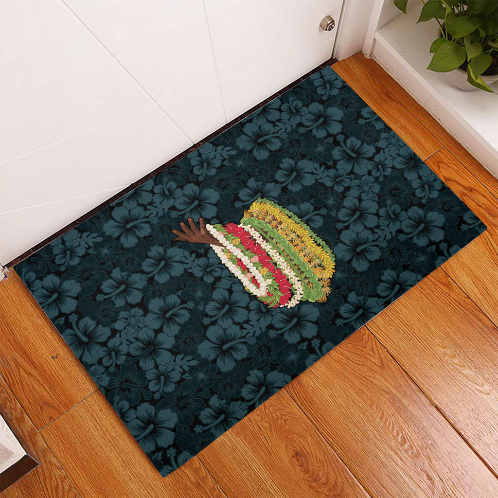 Hawaii Lei Kamehameha Rubber Doormat Uliuli Seamless Pattern Hibiscus Flower