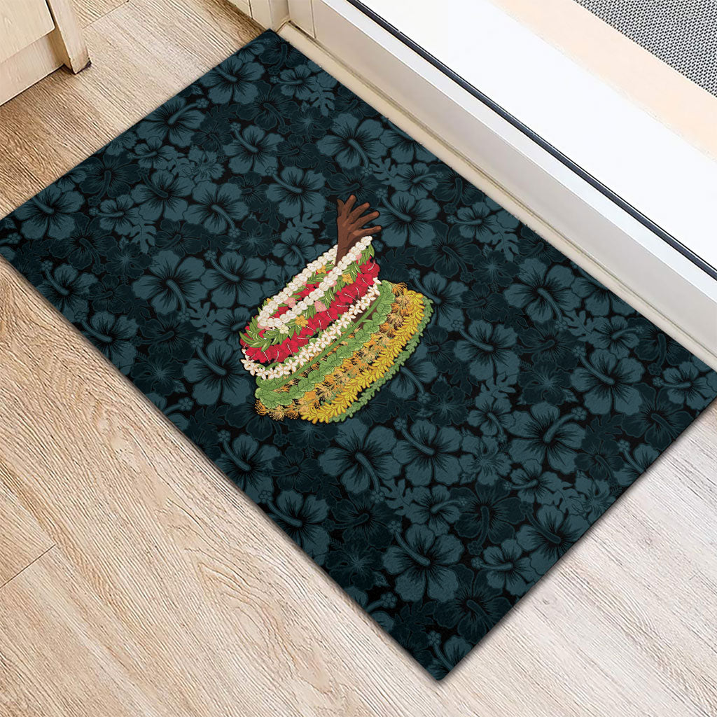 Hawaii Lei Kamehameha Rubber Doormat Uliuli Seamless Pattern Hibiscus Flower