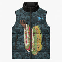 Hawaii Lei Kamehameha Sleeveless Puffer Jacket Uliuli Seamless Pattern Hibiscus Flower
