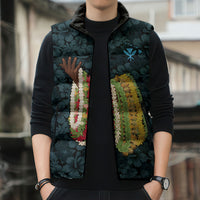 Hawaii Lei Kamehameha Sleeveless Puffer Jacket Uliuli Seamless Pattern Hibiscus Flower