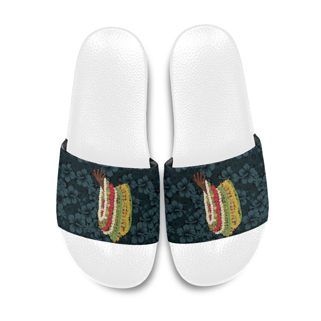 Hawaii Lei Kamehameha Slide Sandals Uliuli Seamless Pattern Hibiscus Flower