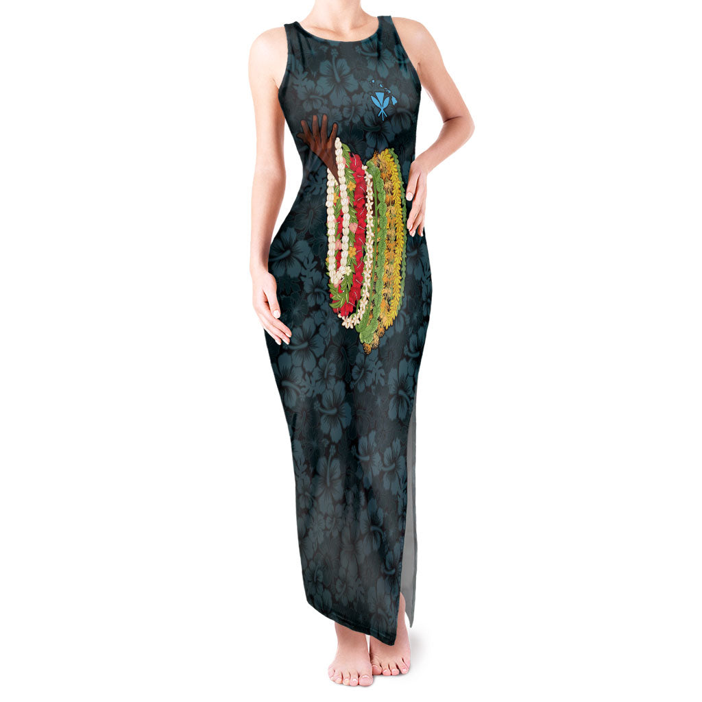 Hawaii Lei Kamehameha Tank Maxi Dress Uliuli Seamless Pattern Hibiscus Flower