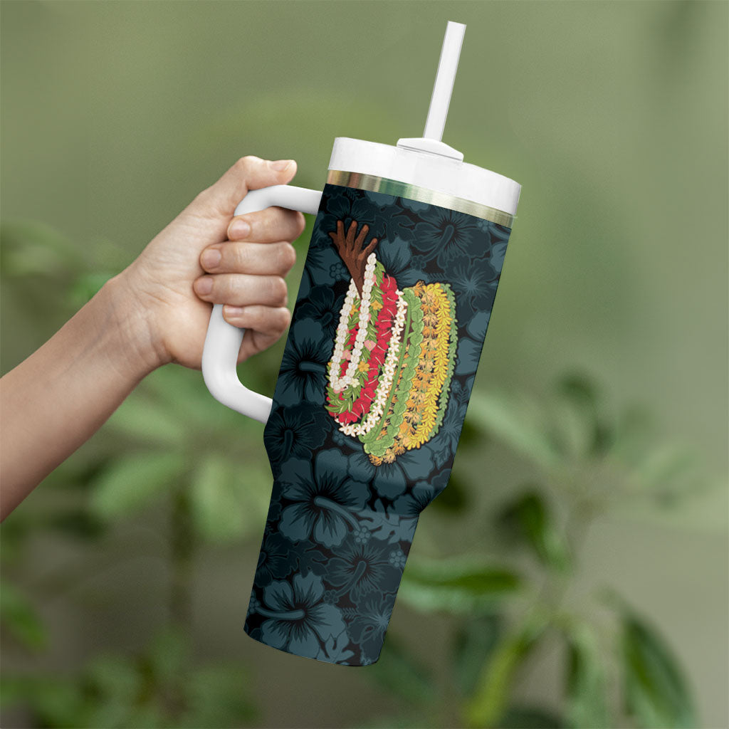 Hawaii Lei Kamehameha Tumbler With Handle Uliuli Seamless Pattern Hibiscus Flower