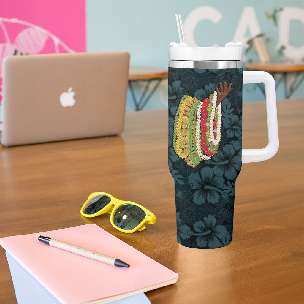 Hawaii Lei Kamehameha Tumbler With Handle Uliuli Seamless Pattern Hibiscus Flower