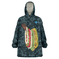 Hawaii Lei Kamehameha Wearable Blanket Hoodie Uliuli Seamless Pattern Hibiscus Flower