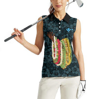 Hawaii Lei Kamehameha Women Sleeveless Polo Shirt Uliuli Seamless Pattern Hibiscus Flower