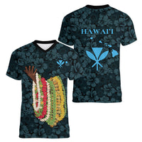 Hawaii Lei Kamehameha Women V-Neck T-Shirt Uliuli Seamless Pattern Hibiscus Flower