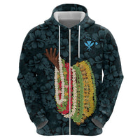 Hawaii Lei Kamehameha Zip Hoodie Uliuli Seamless Pattern Hibiscus Flower