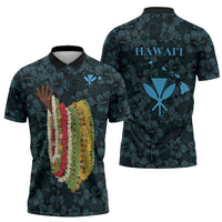 Hawaii Lei Kamehameha Zipper Polo Shirt Uliuli Seamless Pattern Hibiscus Flower