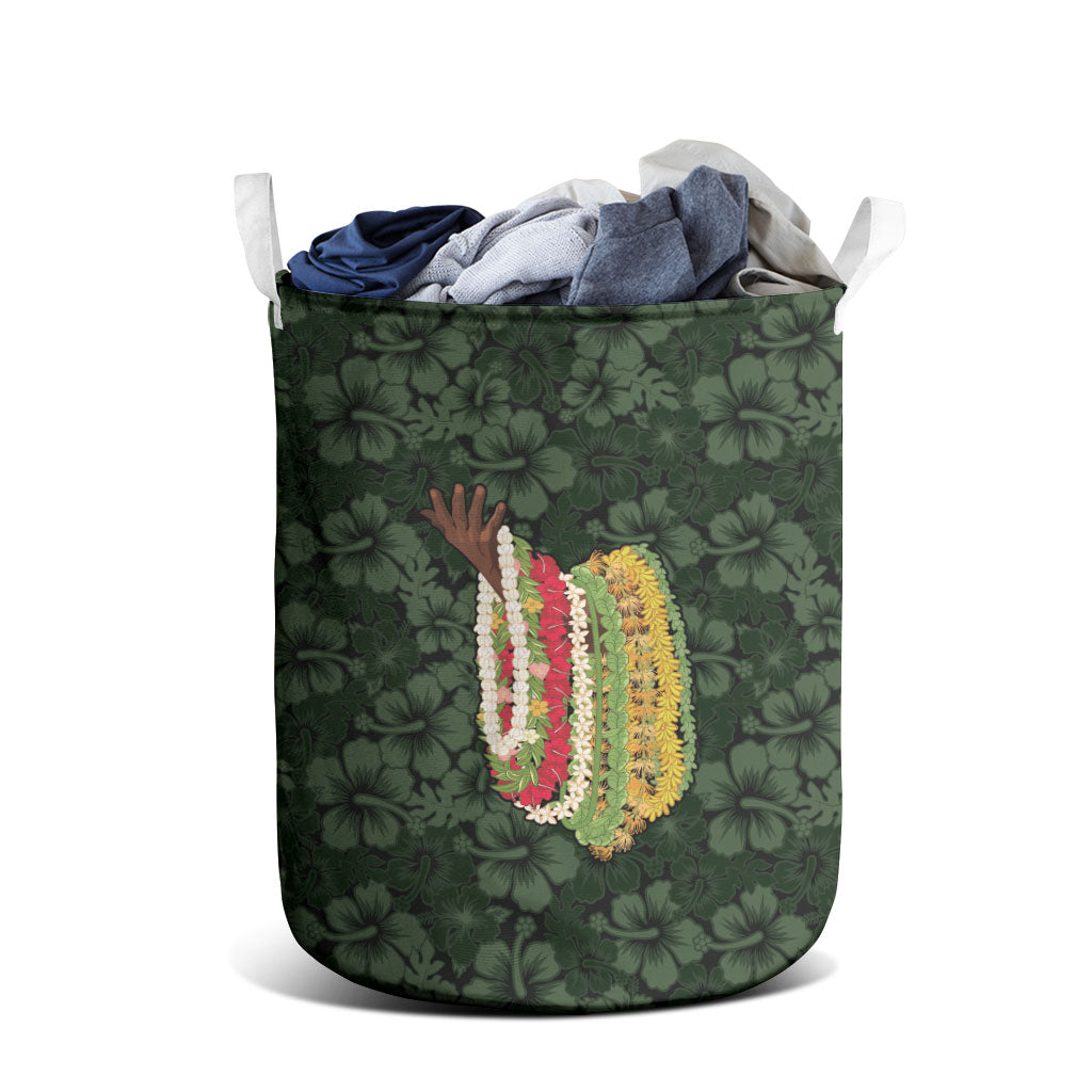 Hawaii Lei Kamehameha Laundry Basket Oma'oma'o Seamless Pattern Hibiscus Flower