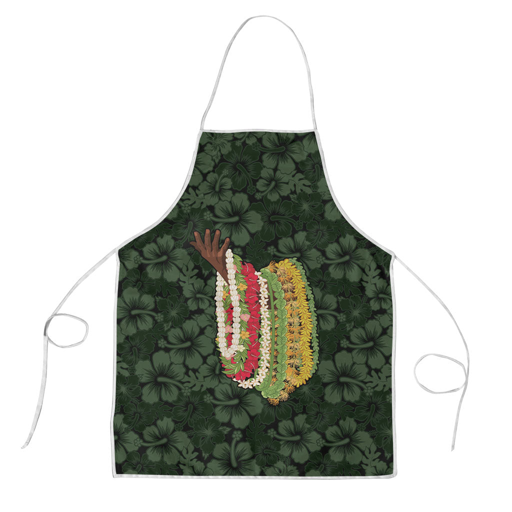 Hawaii Lei Kamehameha Apron Oma'oma'o Seamless Pattern Hibiscus Flower LT9 Green - Polynesian Pride