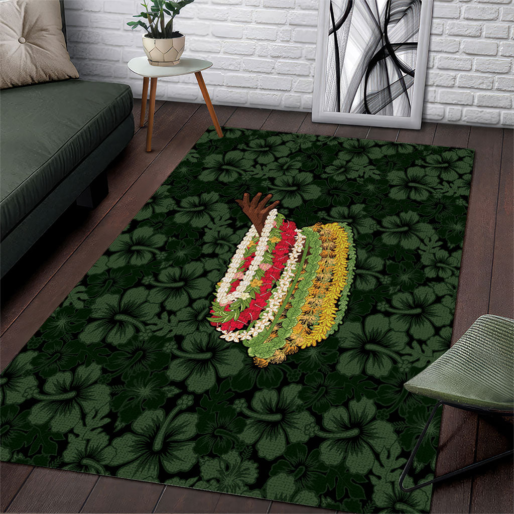 Hawaii Lei Kamehameha Area Rug Oma'oma'o Seamless Pattern Hibiscus Flower LT9 Green - Polynesian Pride