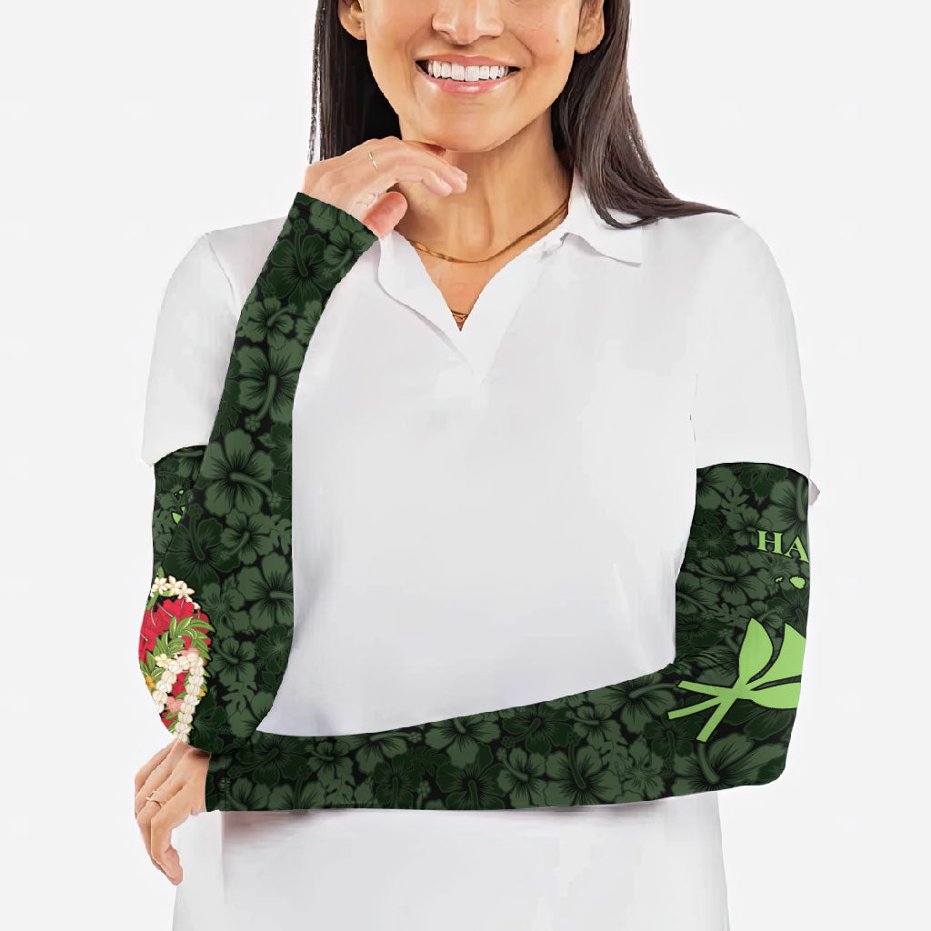 Hawaii Lei Kamehameha Arm Sleeves Oma'oma'o Seamless Pattern Hibiscus Flower