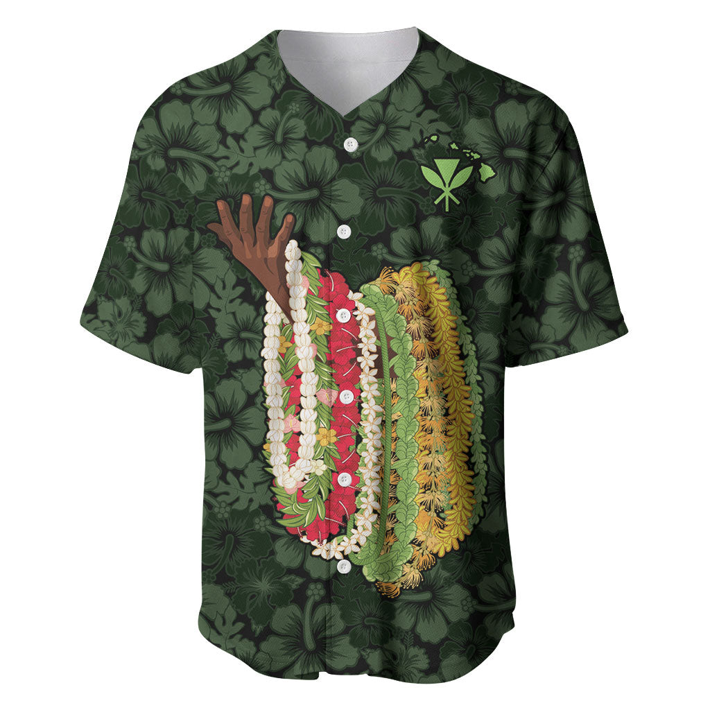 Hawaii Lei Kamehameha Baseball Jersey Oma'oma'o Seamless Pattern Hibiscus Flower