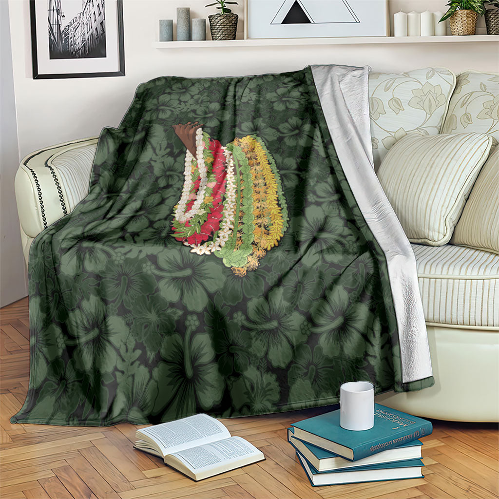Hawaii Lei Kamehameha Blanket Oma'oma'o Seamless Pattern Hibiscus Flower