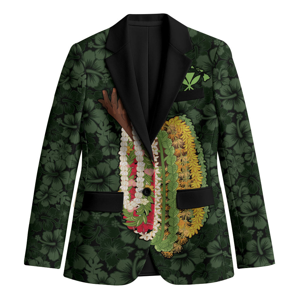 Hawaii Lei Kamehameha Blazer Oma'oma'o Seamless Pattern Hibiscus Flower LT9 Unisex Green - Polynesian Pride