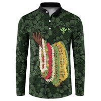 Hawaii Lei Kamehameha Button Sweatshirt Oma'oma'o Seamless Pattern Hibiscus Flower