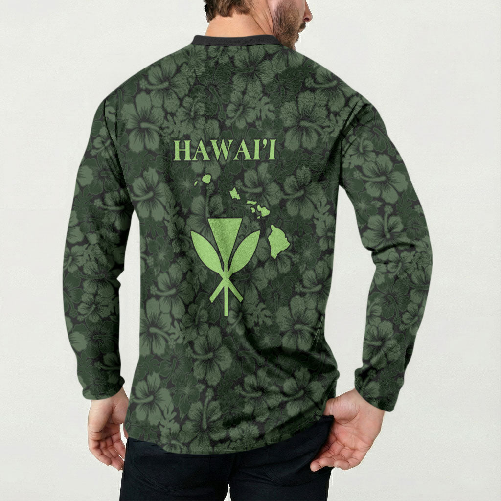Hawaii Lei Kamehameha Button Sweatshirt Oma'oma'o Seamless Pattern Hibiscus Flower