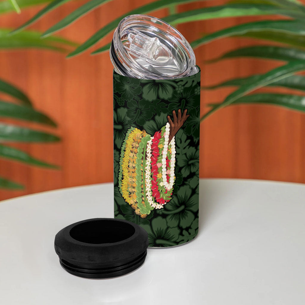 Hawaii Lei Kamehameha 4 in 1 Can Cooler Tumbler Oma'oma'o Seamless Pattern Hibiscus Flower