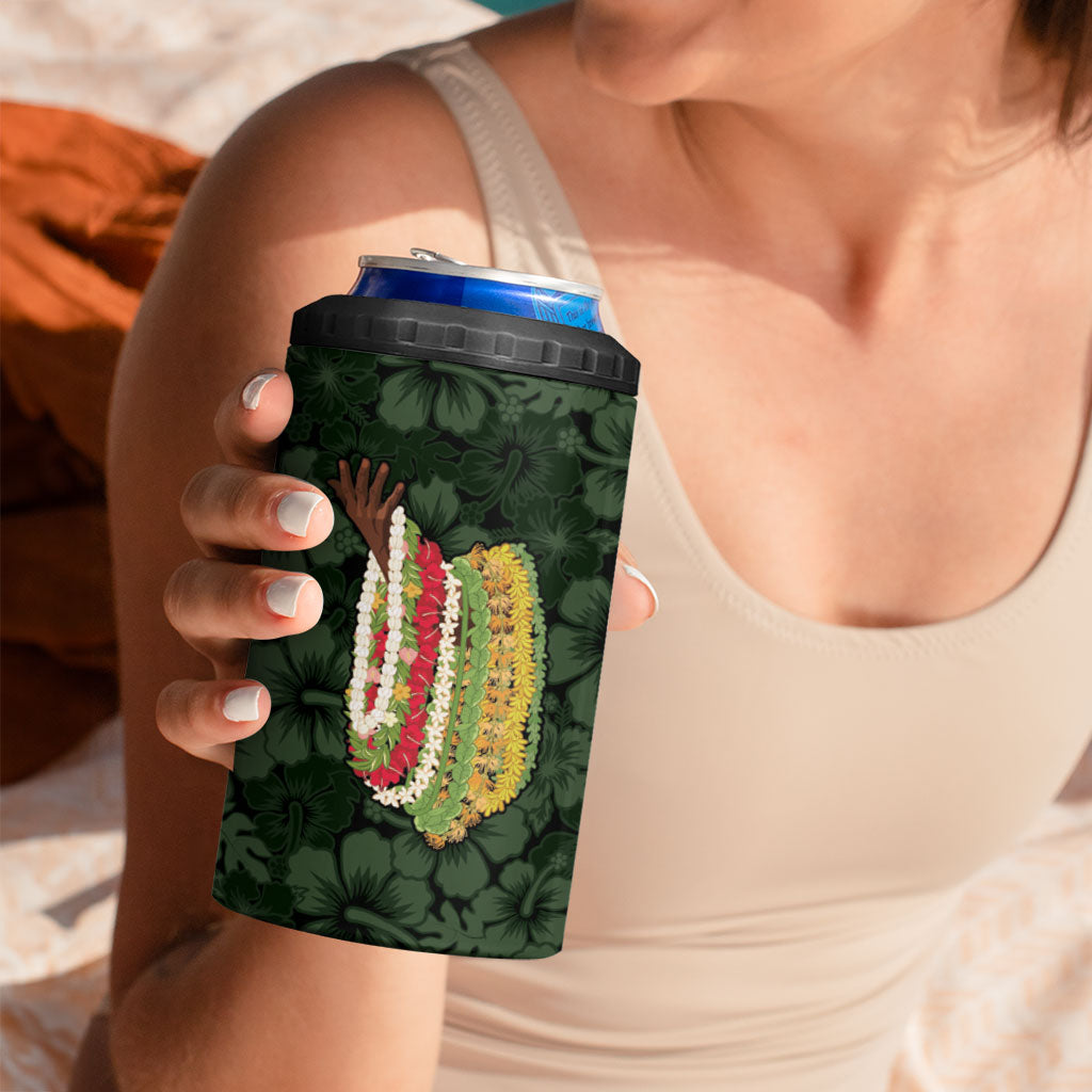 Hawaii Lei Kamehameha 4 in 1 Can Cooler Tumbler Oma'oma'o Seamless Pattern Hibiscus Flower