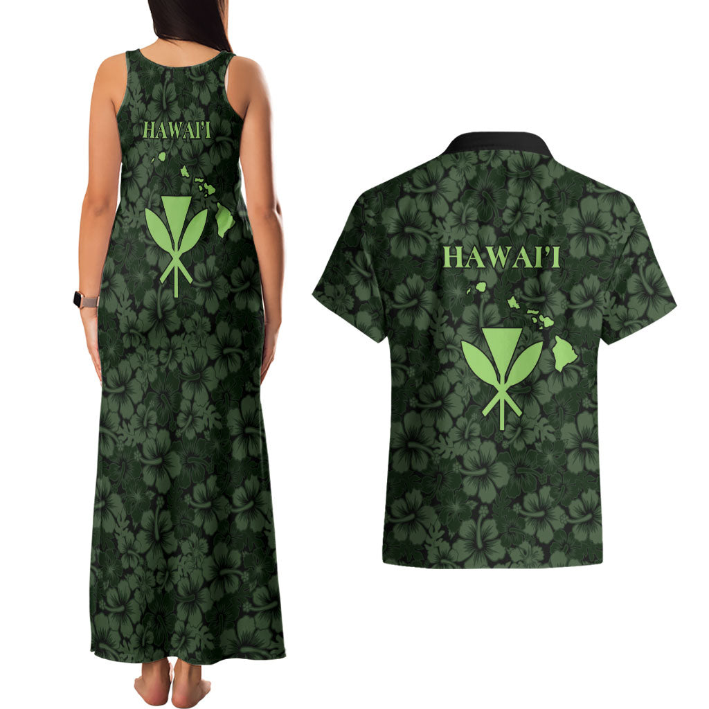 Hawaii Lei Kamehameha Couples Matching Tank Maxi Dress and Hawaiian Shirt Oma'oma'o Seamless Pattern Hibiscus Flower