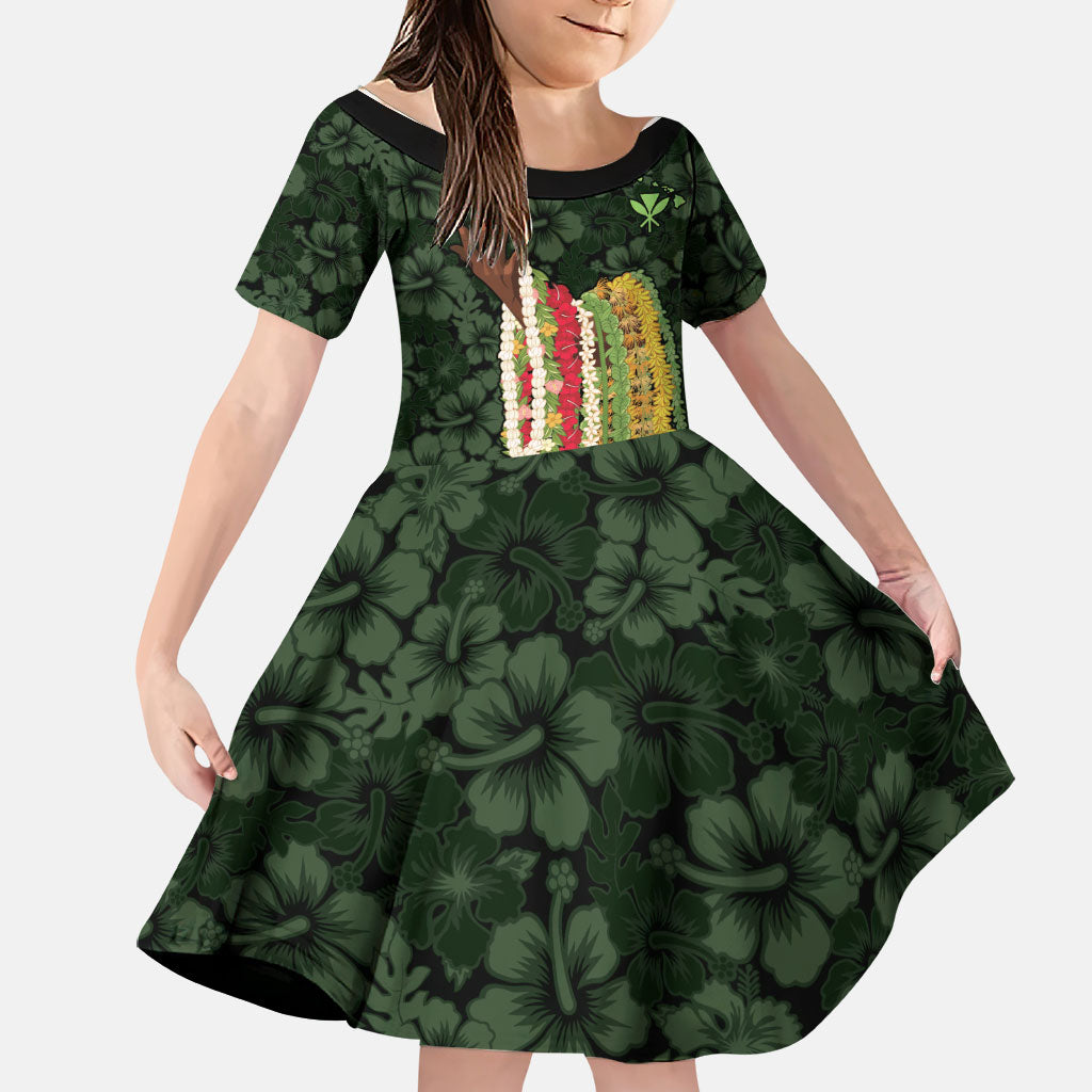 Hawaii Lei Kamehameha Family Matching Long Sleeve Bodycon Dress and Hawaiian Shirt Oma'oma'o Seamless Pattern Hibiscus Flower