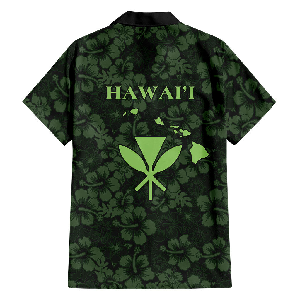 Hawaii Lei Kamehameha Family Matching Off The Shoulder Long Sleeve Dress and Hawaiian Shirt Oma'oma'o Seamless Pattern Hibiscus Flower
