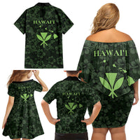 Hawaii Lei Kamehameha Family Matching Off Shoulder Short Dress and Hawaiian Shirt Oma'oma'o Seamless Pattern Hibiscus Flower