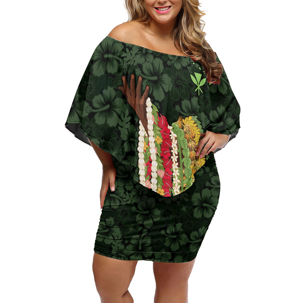 Hawaii Lei Kamehameha Family Matching Off Shoulder Short Dress and Hawaiian Shirt Oma'oma'o Seamless Pattern Hibiscus Flower